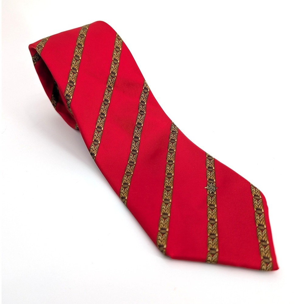 Celine Paris Silk Tie‎ Red Gold Chain Link Stripe Made in Spain Luxury Necktie